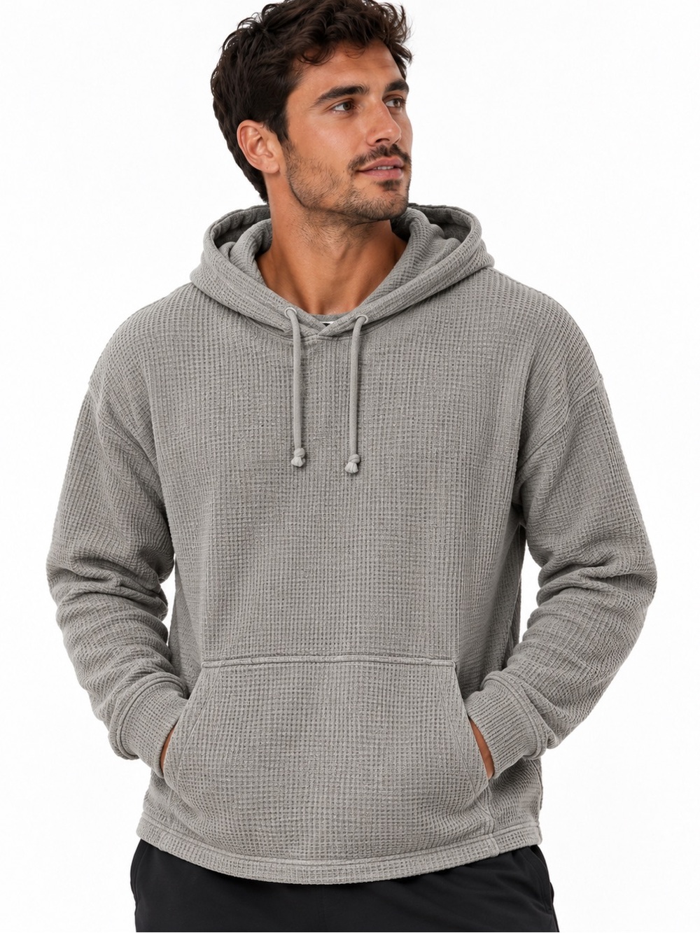 The North Face waffle-knit thermal hoodie size Large gray